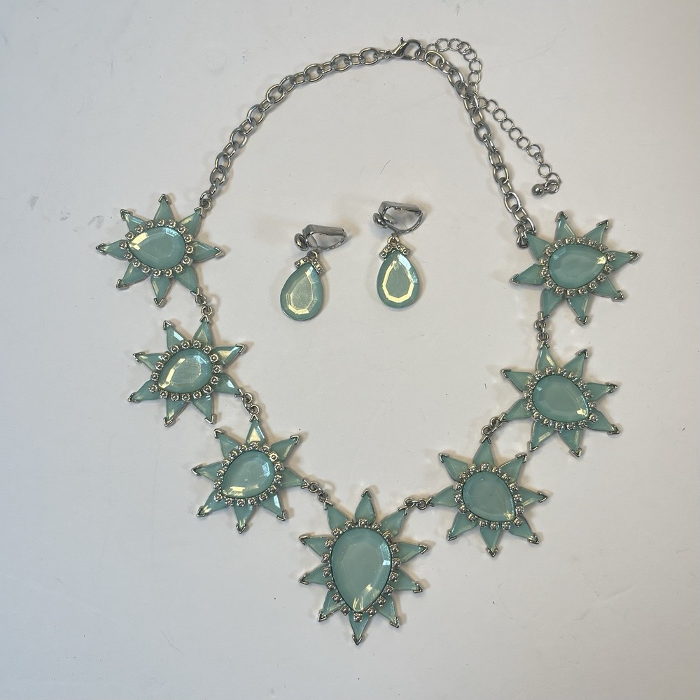 Bohemian Star Shape Tear Drop Mint Green Necklace and‎ Earrings Costume Jewelry